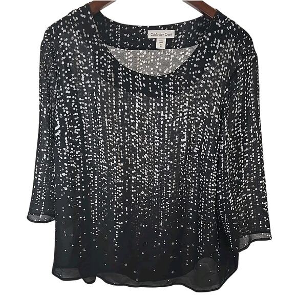 Coldwater Creek Womens Sheer Blouse SZ L (12) Black Sequin Flowy Chiffon NWT $79 - Picture 1 of 8